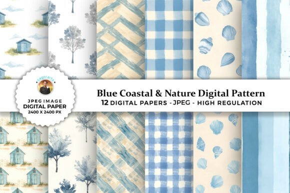 Blue Coastal Nature Digital Patterns