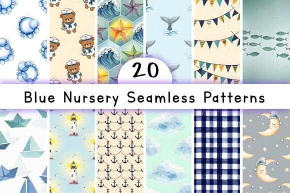 Blue Nursery Seamless Patterns: A Creative Resource for Every Project
