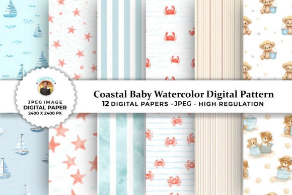 Coastal Baby Watercolor Digital Patterns: A Versatile Resource for Creative Projects