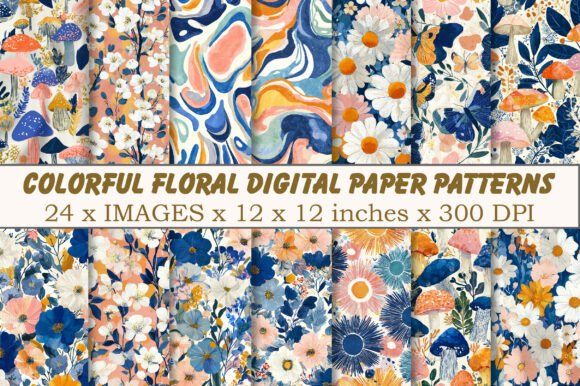 Colorful Floral Digital Paper Patterns for Creative Workflows