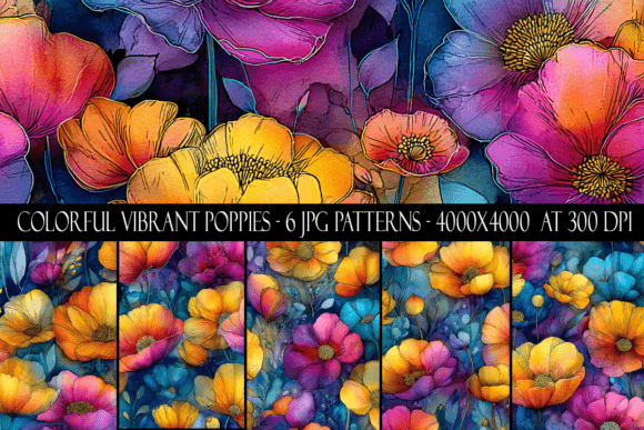 Colorful Vibrant Poppy Seamless Patterns: A Versatile Digital Resource for Designers