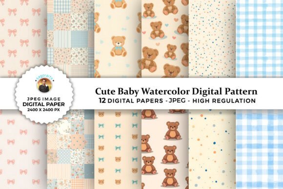 Cute Baby Watercolor Digital Patterns for Creative Expression