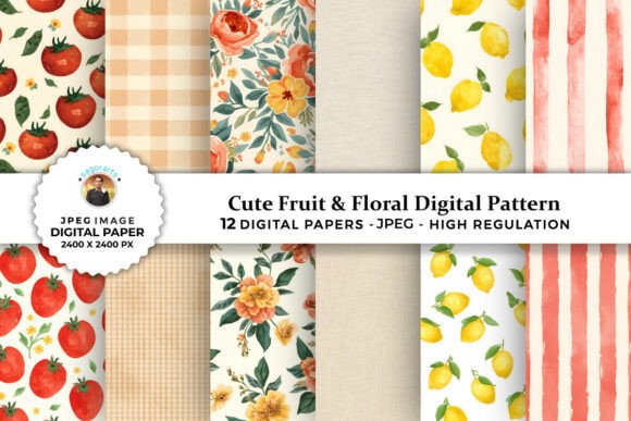Cute Fruit Floral Digital Patterns for Creative Projects
