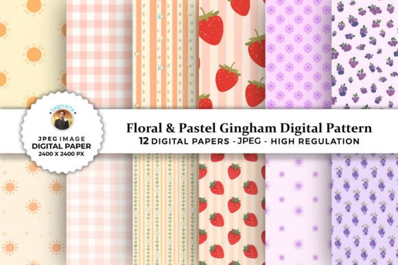 Floral Pastel Gingham Digital Patterns