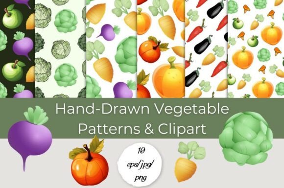 Hand-Drawn Vegetable Patterns Clipart: A Fresh Addition to Creative Projects