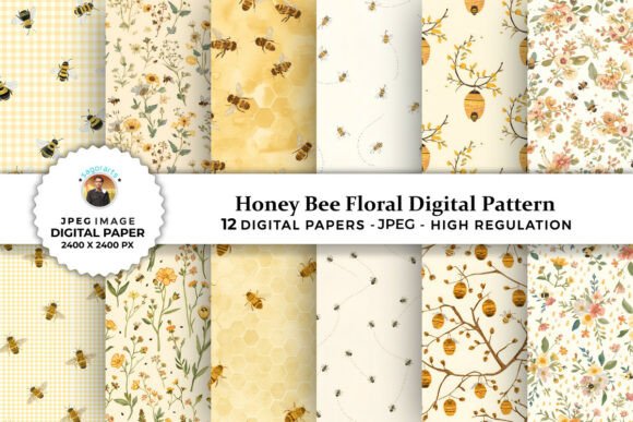 Honey Bee Floral Digital Patterns