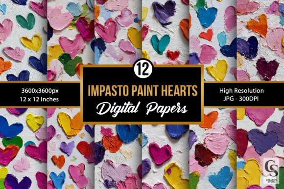 Impasto Painted 3D Hearts Patterns for Creative Workflows