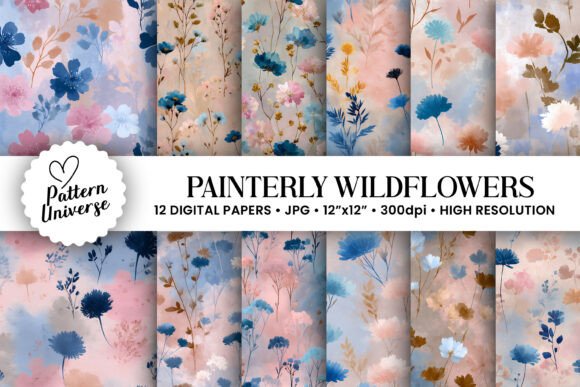 Painterly Wildflowers Seamless Patterns