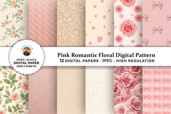 Pink Romantic Floral Digital Patterns for Creative Projects