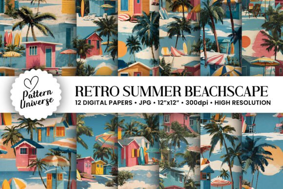 Retro Summer Beachscape Patterns for Creative Projects