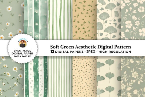 Soft Green Aesthetic Digital Patterns