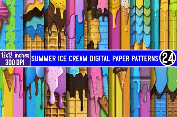 Summer Ice Cream Digital Paper Patterns for Creative Workflows