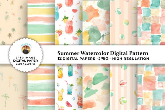 Summer Watercolor Digital Patterns