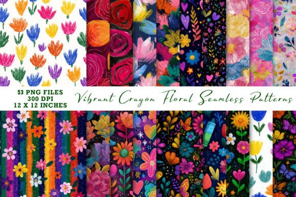 Vibrant Crayon Floral Seamless Patterns: A Creative Tool for Every Project