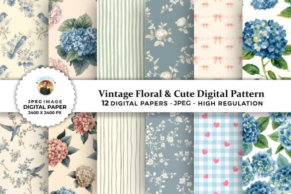 Vintage Floral Cute Digital Patterns for Creative Projects