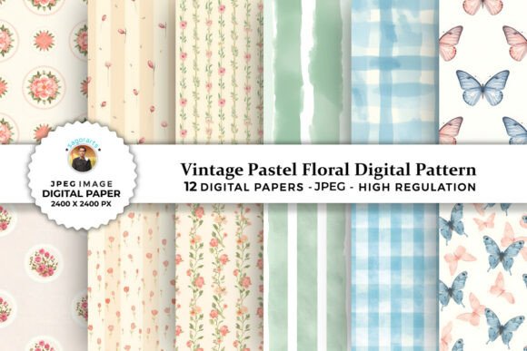 Vintage Pastel Floral Digital Patterns