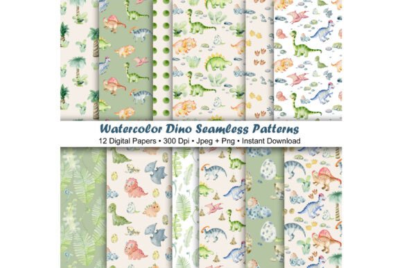 Watercolor Dinosaurs Patterns