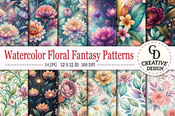 Watercolor Floral Fantasy Patterns for Creative Expression
