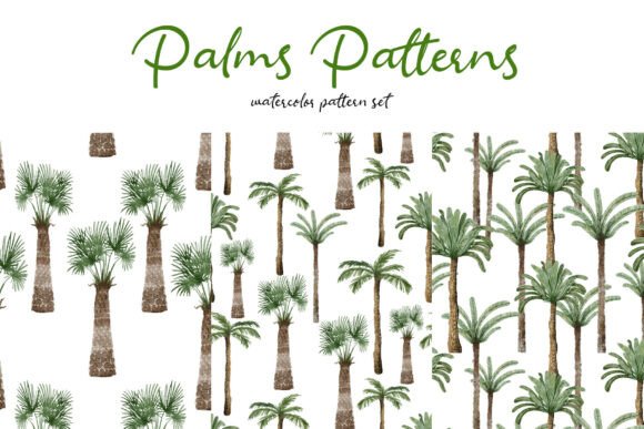 Watercolor Hand-drawn Palms Patterns Set