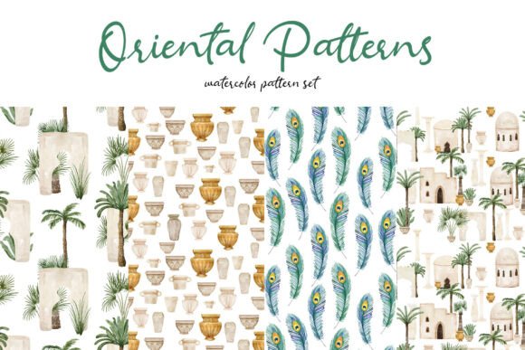 Watercolor Oriental Patterns PNG Set